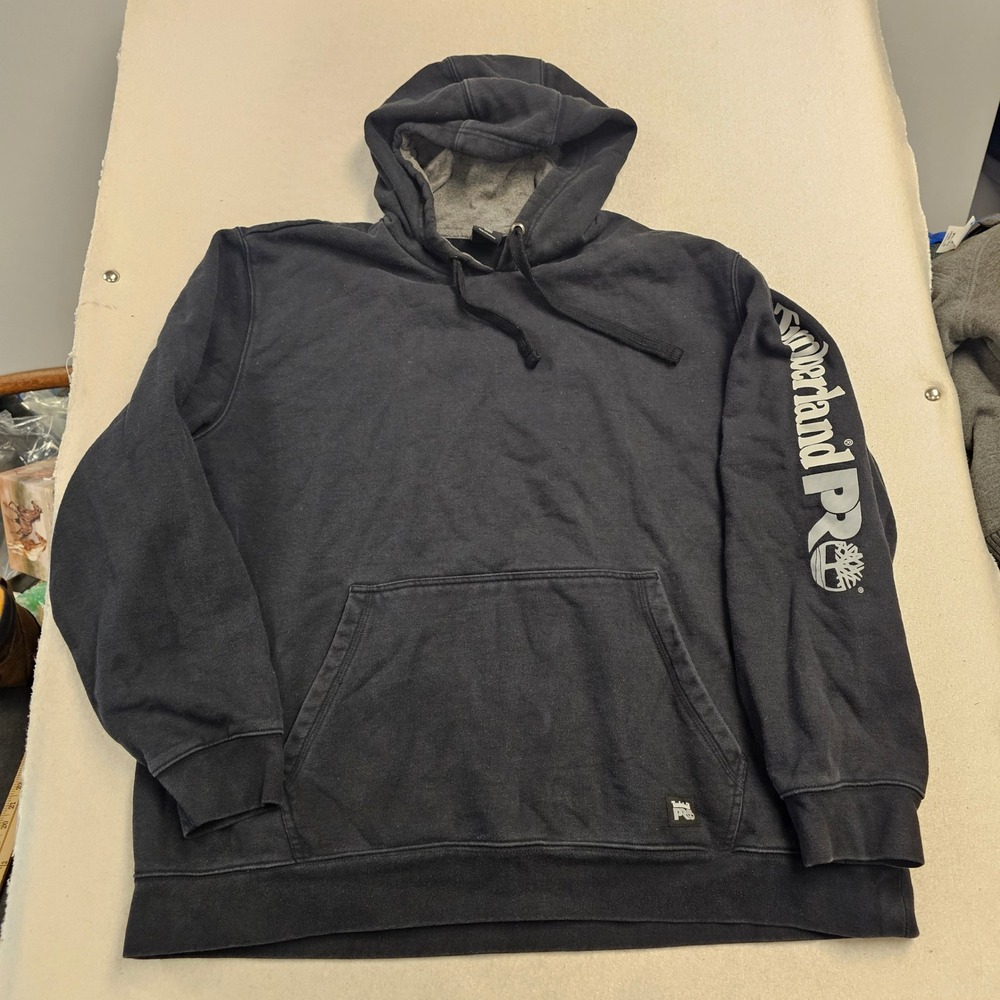 Timberland PRO Mens XXL Black Graphic Sleeve Pullover Hoodie Sweatshirt A115D